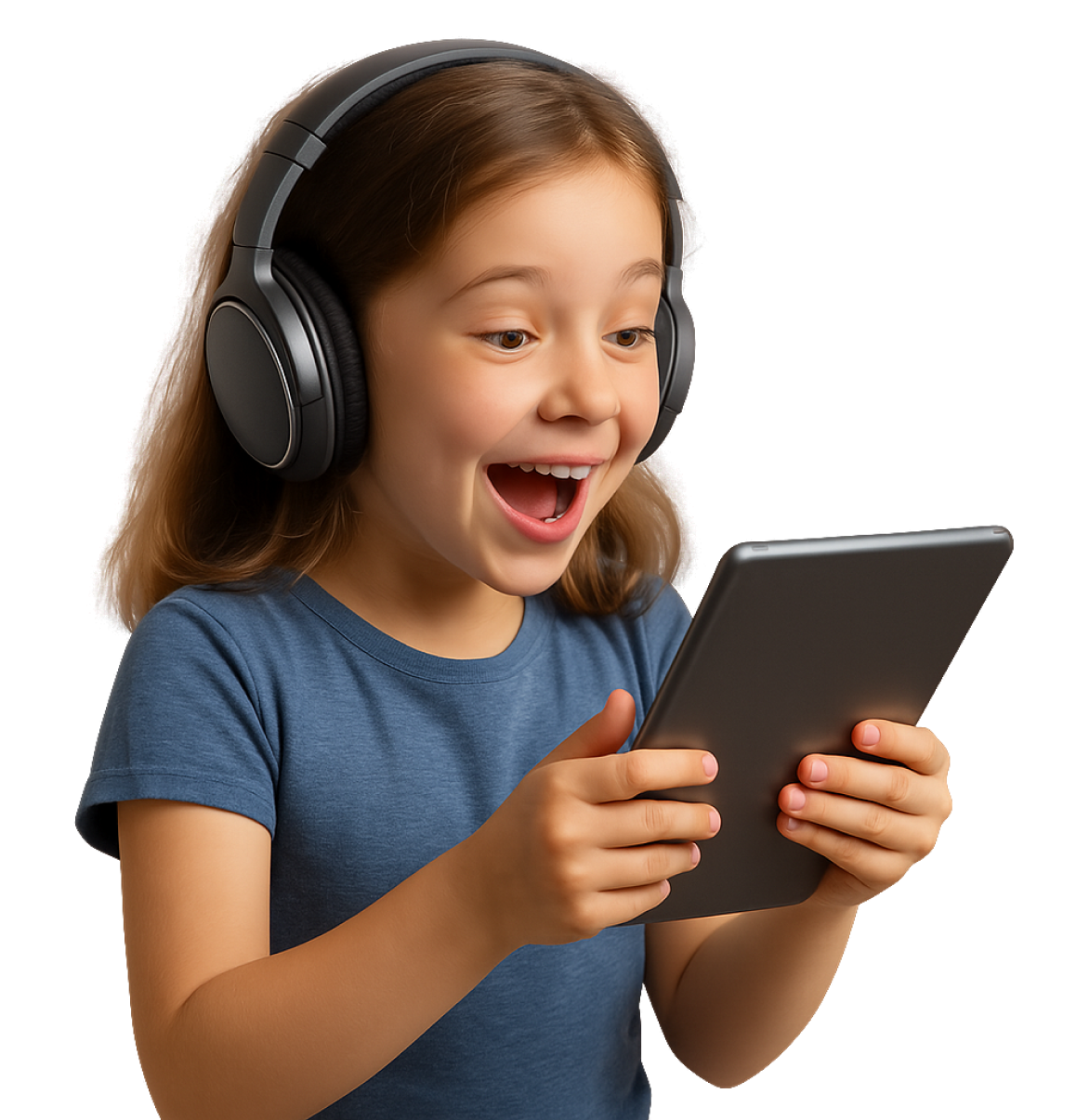 Girl with words on desktop