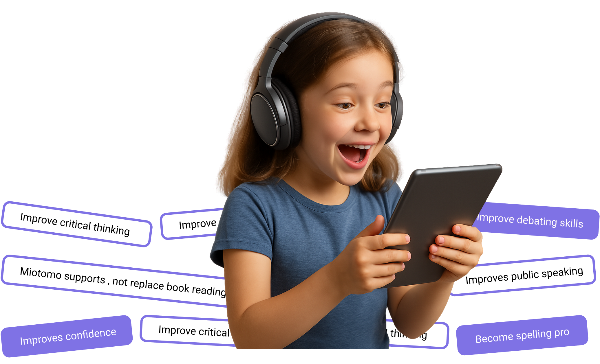 Girl with words on desktop